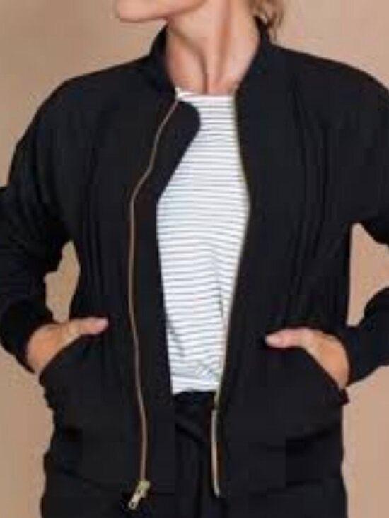 Albion Jackets & Blazers - Alibon Fit Women’s Black Bomber Jacket Sz M Gold Zipper Athleisure Retro Travel